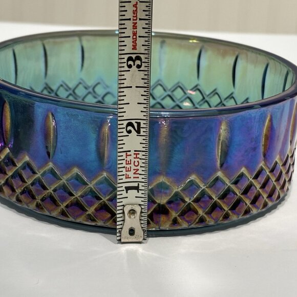 Vintage Indiana Glass Iridescent Blue Candy Dish With Lid Princess Pattern - Picture 9 of 12